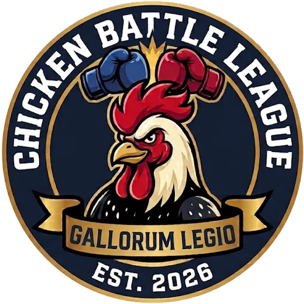 Chicken Battle League badge with a rooster and red and blue boxing gloves